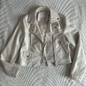 ASOS Design Cream/Ivory Leather Jacket in Size 2
